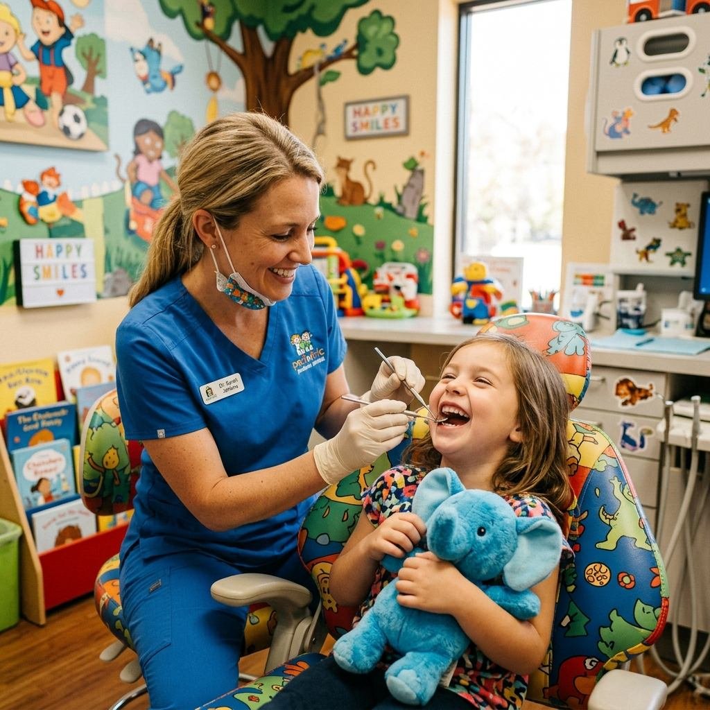 Parent helping a child brush teeth to prevent cavities