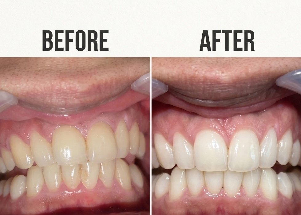 Professional before and after teeth whitening results